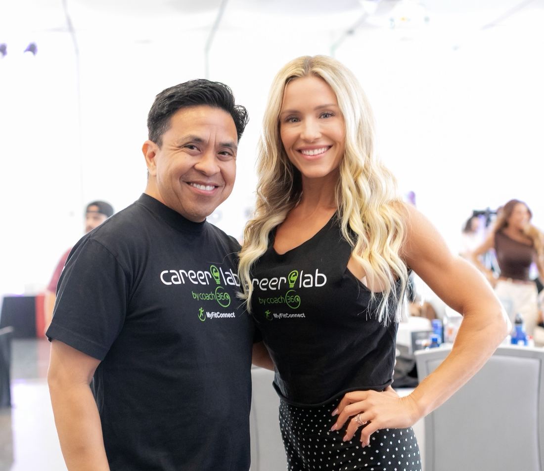 Albert Mendoza and Kathleen Ferguson in Career Lab shirts at Career Lab LIVE